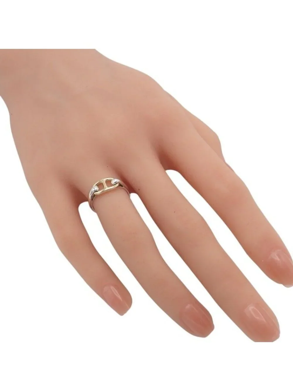 Hermes Chaine D'ancre Vintage Ring 18k Yellow Gold 925 Sterling Silver with